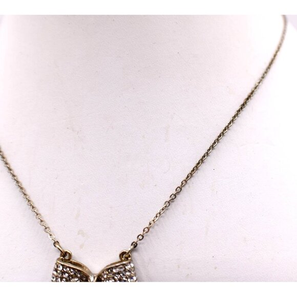 Rhinestone Sparkling Bow Pendant Necklace Gold Tone Vintage Delicate 18" - Picture 6 of 12